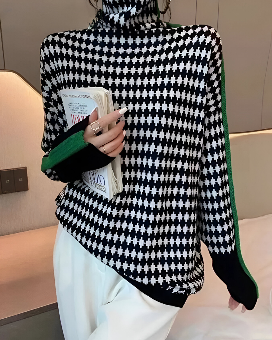 Linea™ – Eleganter Pullover mit Hohem Kragen und Geometrischem Muster