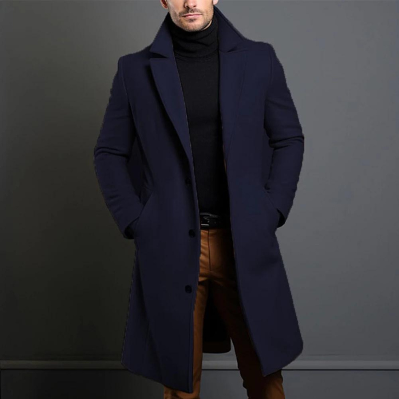 Laurens – Langärmeliger Wollmantel Mit Taschen