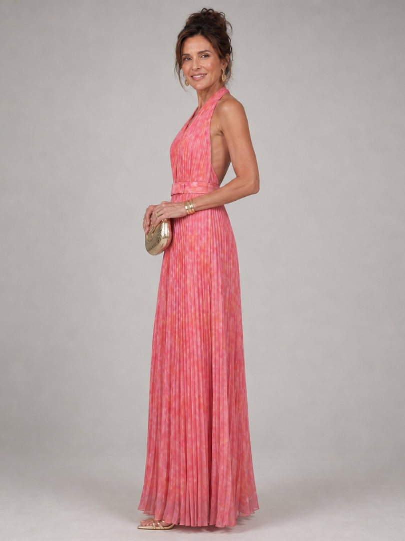 Rosel | Maxikleid mit Neckholder und plissiertem Rock