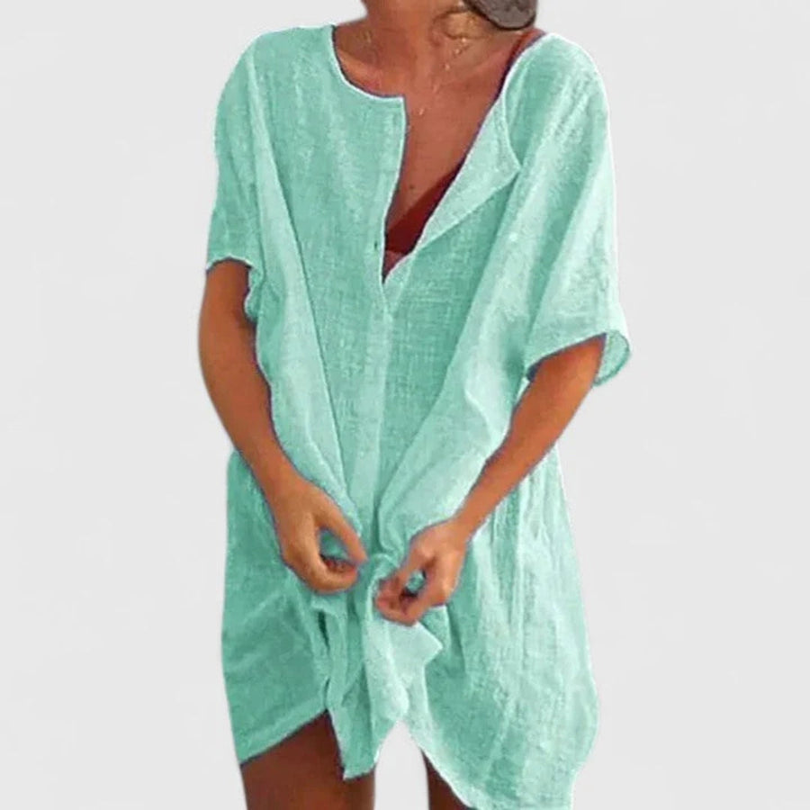 Sabina | Damen Lockeres Knopfleiste Shorts Strand Überwurf Kleid