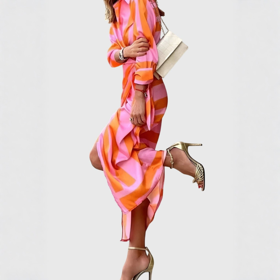 Gudrun | Damen Gestreiftes Wickel Midi Kleid