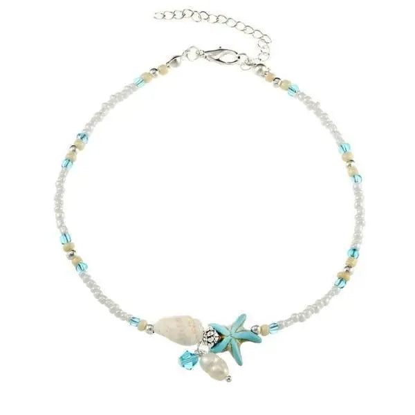 Stern- und Muschel-Anklet-Armband mit Natursteinen