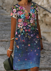 Kristina - Stilvolles, kurzärmeliges Blumenkleid für Damen