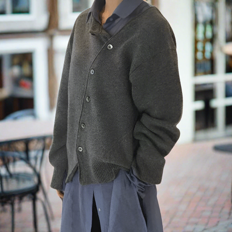 Damen Strickjacke mit Asymmetrischer Knopfleiste – Stilvoller Beiger Cardigan für Herbst & Winter – Weiche Langarmjacke im Lagenlook