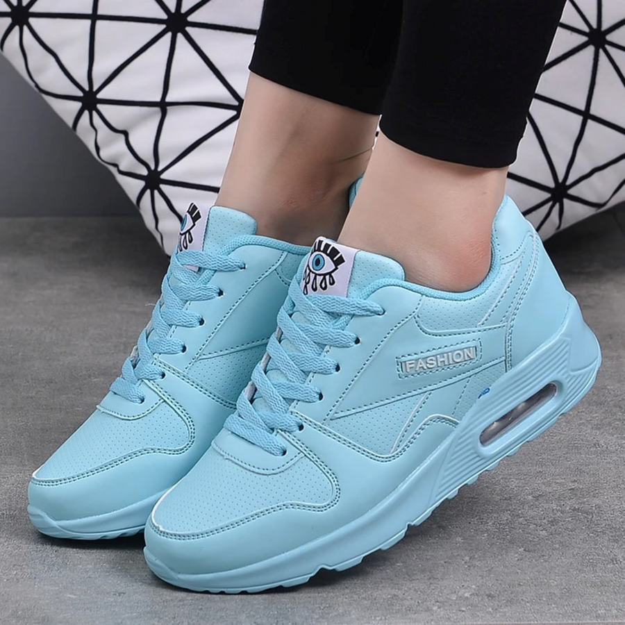 Heidi-Mode | Pu Leder Orthopädische Damen Sneaker mit Schwarzem Augenprint