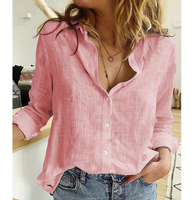 Elisa | Damen Casual Knopf V-Ausschnitt Bluse
