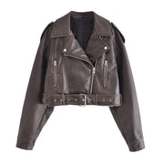 Heidi-Mode | Damen PU Motorradjacke mit Reißverschluss und Gürtel