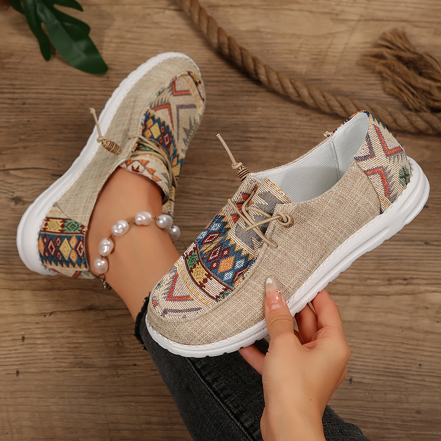 Damen Vintage Ethnische Schnürsenkel Schuhe