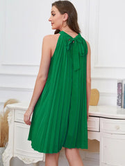 Heidi-Mode | Koralle Plissierte Kleid Einfarbig Mini Ohne Ärmel