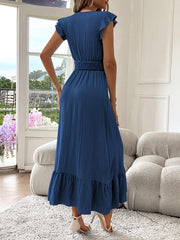 Alina | V-Ausschnitt Maxikleid Rüschen Saum Damen