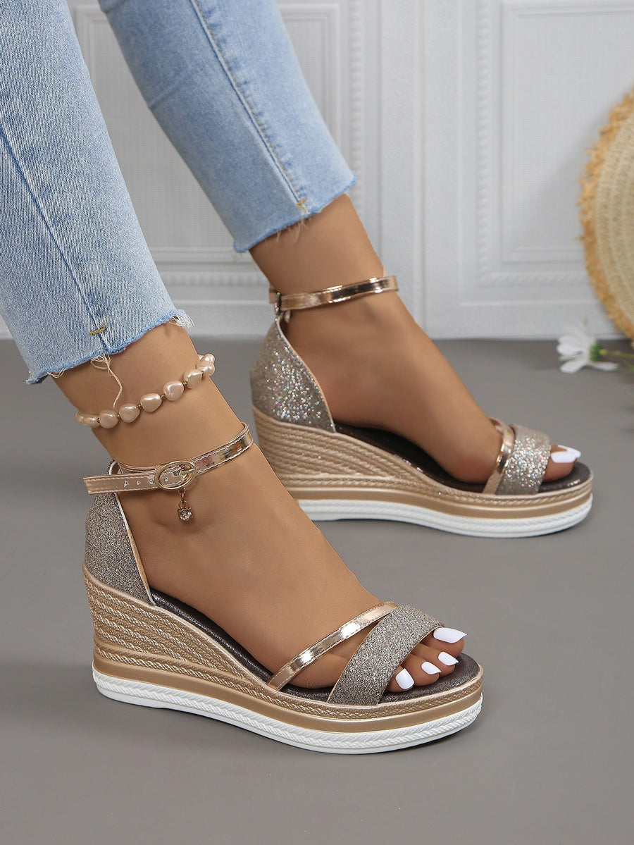Damen Glitzer-Sandalen elegant hoch Keil Stil - Jimena