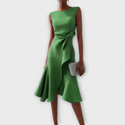Helga | Damen Elegantes Ärmelloses Rüschen Midi Kleid