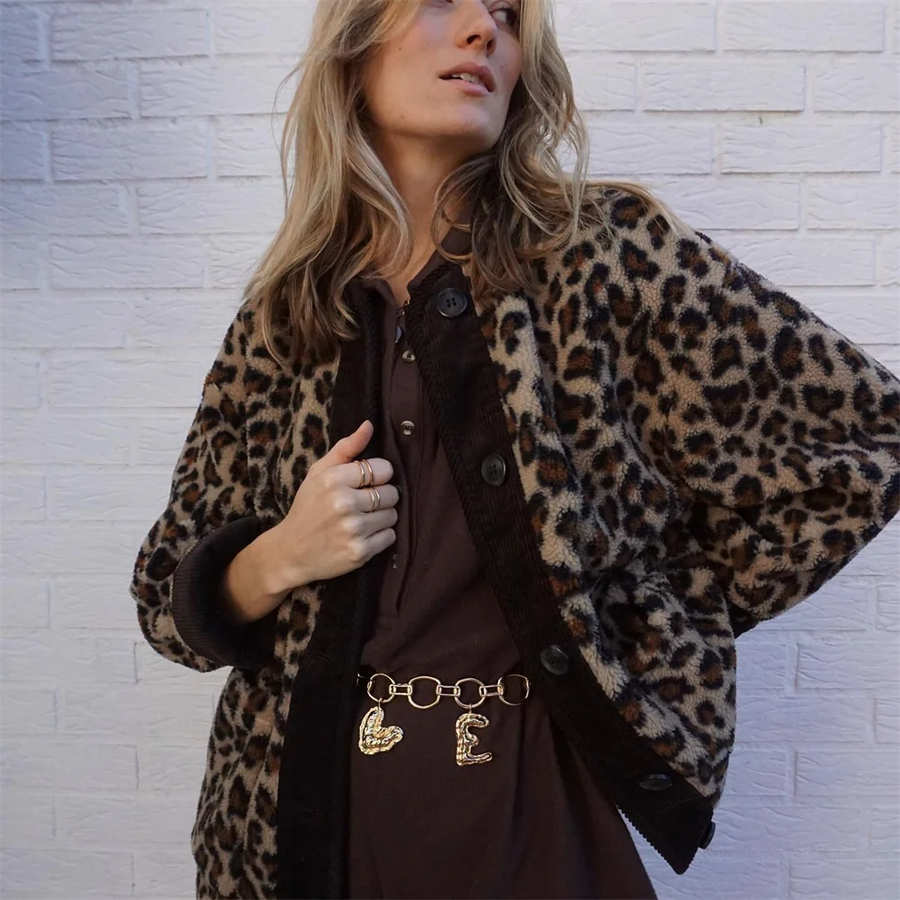 Stylische Jacke mit O-Ausschnitt und Leopardenprint