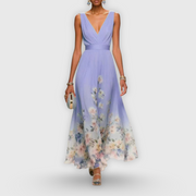 Tanja | Damen Blumen V-Ausschnitt Maxi Kleid