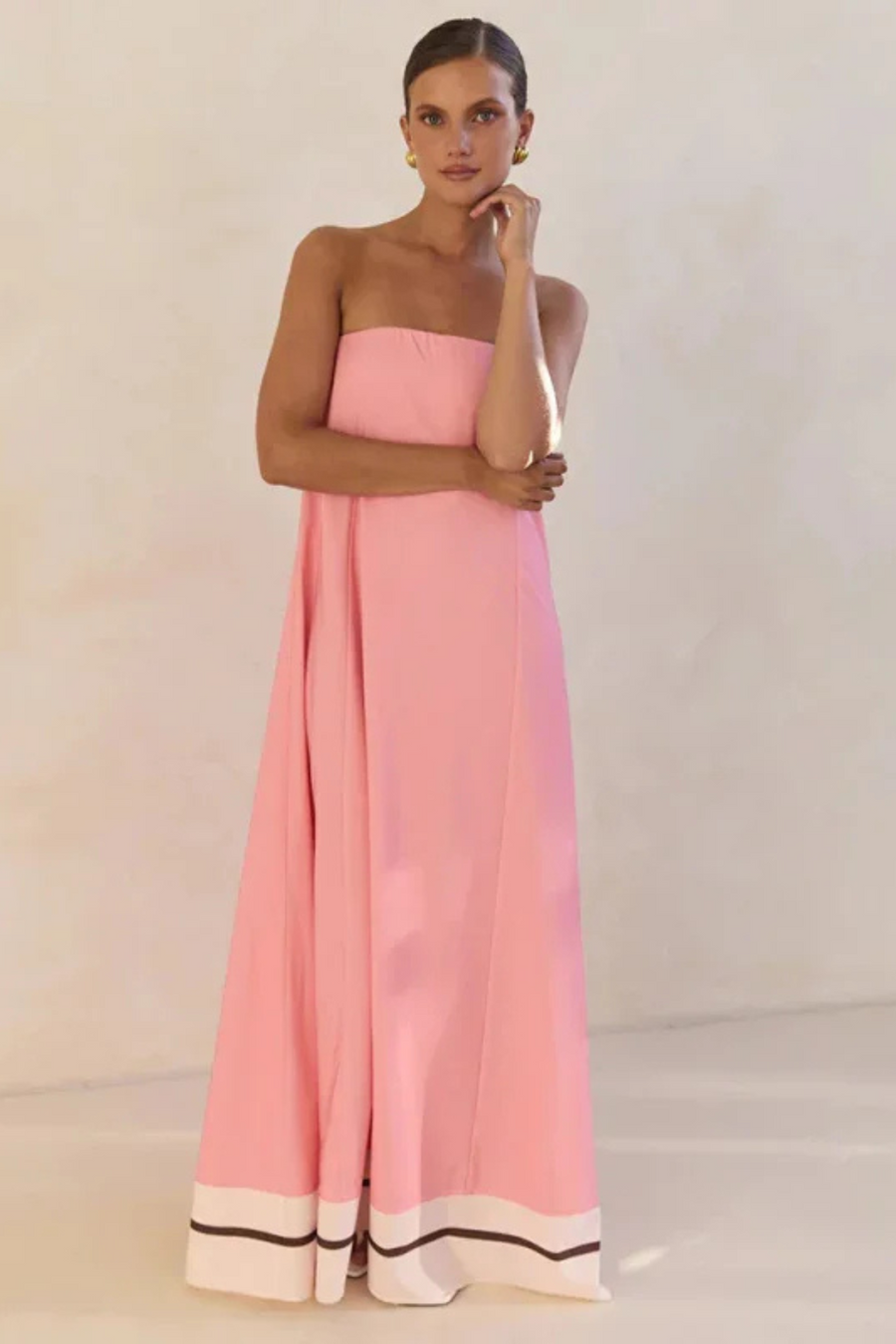 Arya Schulterfreies Maxikleid | Rosa Streifen