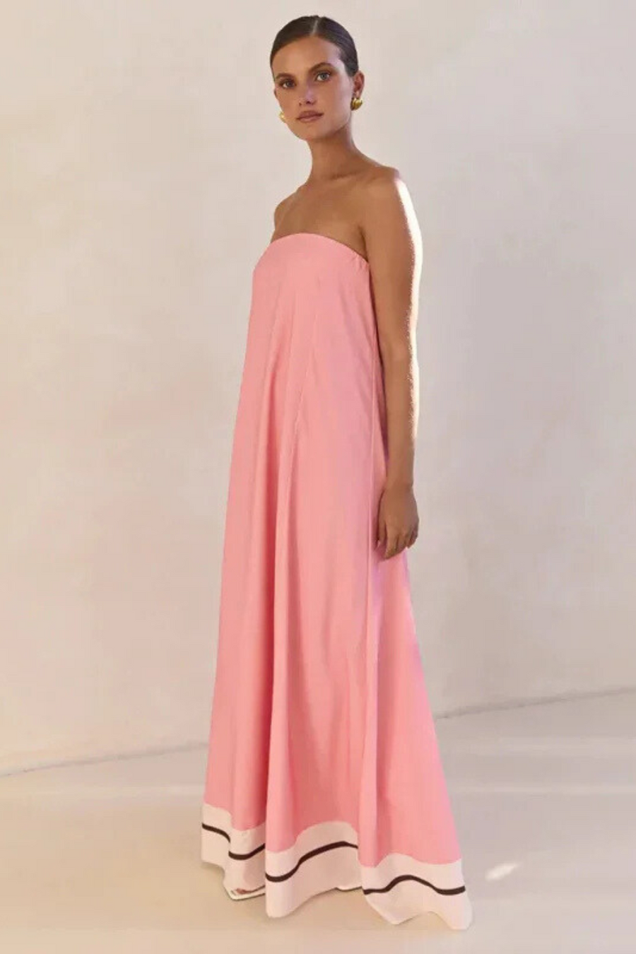 Arya Schulterfreies Maxikleid | Rosa Streifen