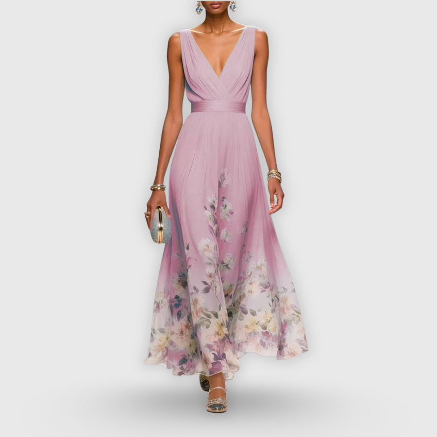 Tanja | Damen Blumen V-Ausschnitt Maxi Kleid