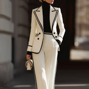 Weißes Zweireiher-Set aus Blazer und Hose für Damen