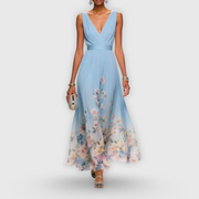 Tanja | Damen Blumen V-Ausschnitt Maxi Kleid