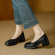 Damen Braune Leder Plateau Pumps Mit Blockabsatz – Stilvolle Heels