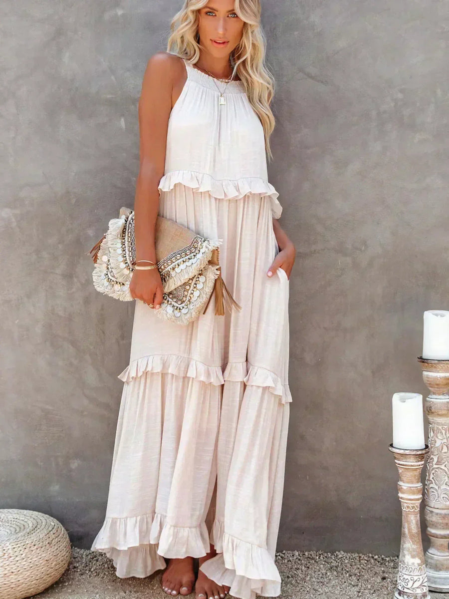 Boho Maxikleid mit Volants & Neckholder-Ausschnitt – Sommerlich & Feminin