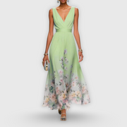 Tanja | Damen Blumen V-Ausschnitt Maxi Kleid