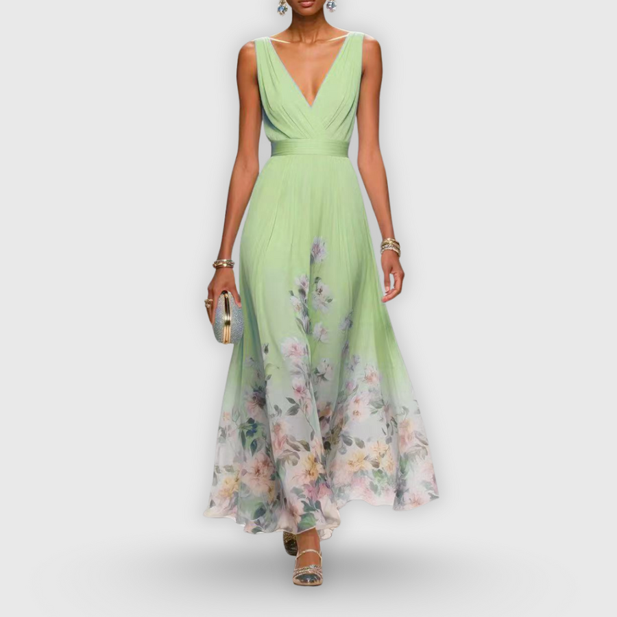 Tanja | Damen Blumen V-Ausschnitt Maxi Kleid