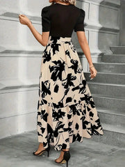 Elegantes Maxikleid Damen – A-Linie Sommerkleid mit Taillenschleife