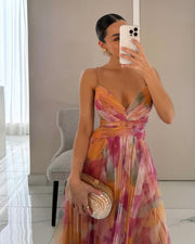 Elegantes Damen Maxikleid mit V-Ausschnitt – Ideal für Hochzeitsgäste
