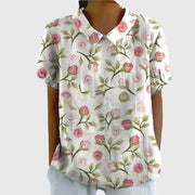 Elke | Damen Blumen Kragen Kurzarm Bluse