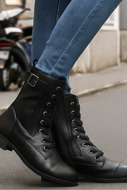 Miya Lederstiefel mit Reißverschluss | Schwarz