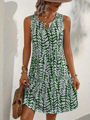 Heidi-Mode | Sommerkleid mit Print Ohne Ärmel, V-Ausschnitt, A-Linie, Leicht und Elegant