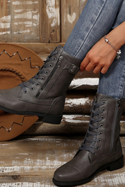 Miya Lederstiefel mit Reißverschluss | Grau