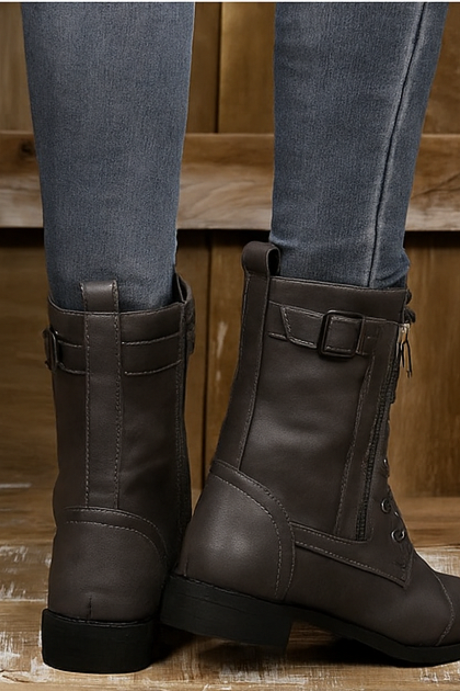 Miya Lederstiefel mit Reißverschluss | Grau
