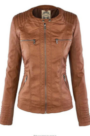 Eva Wetterfeste Damen-Lederjacke mit Kapuze | Khaki