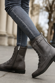 Miya Lederstiefel mit Reißverschluss | Grau