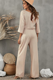 Lena | Damen Leinen Jumpsuit – Weite Beine & Gürtel
