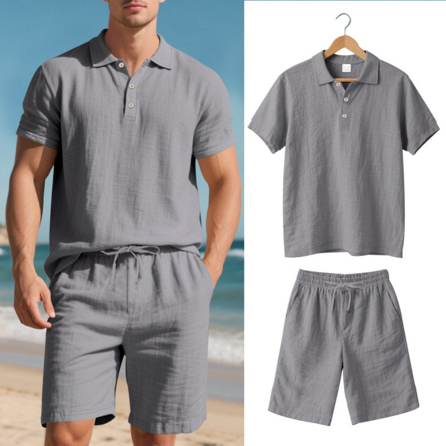 Heidi Mode | Leinen-Poloshirt kurzärmelige Shorts Strandanzug