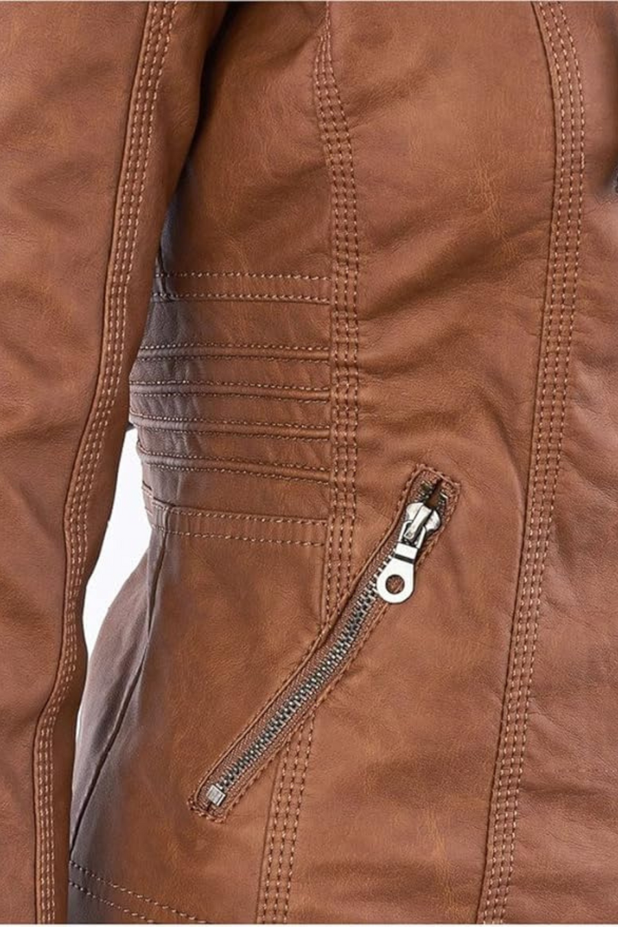 Eva Wetterfeste Damen-Lederjacke mit Kapuze | Khaki