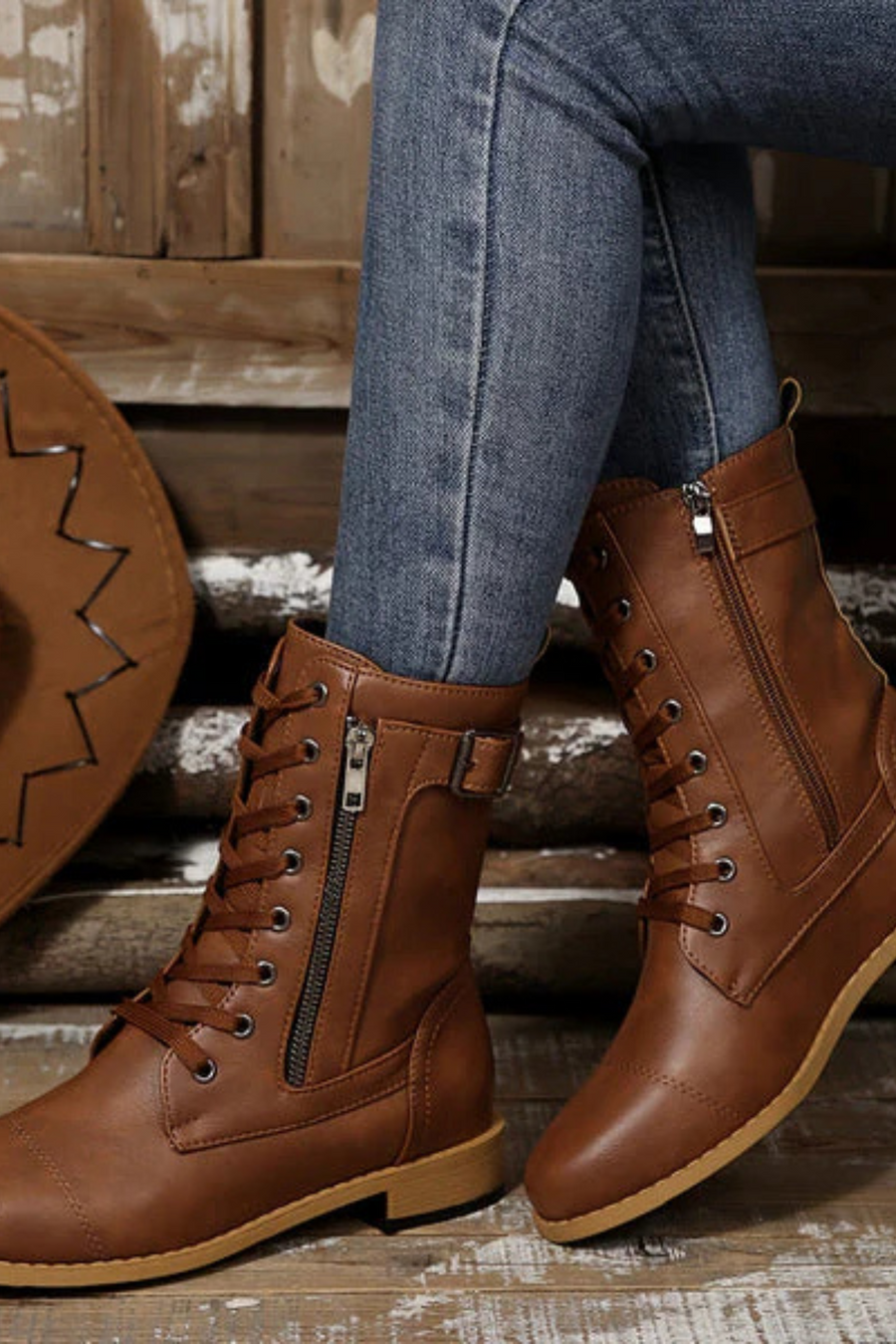 Miya Lederstiefel mit Reißverschluss | Braun