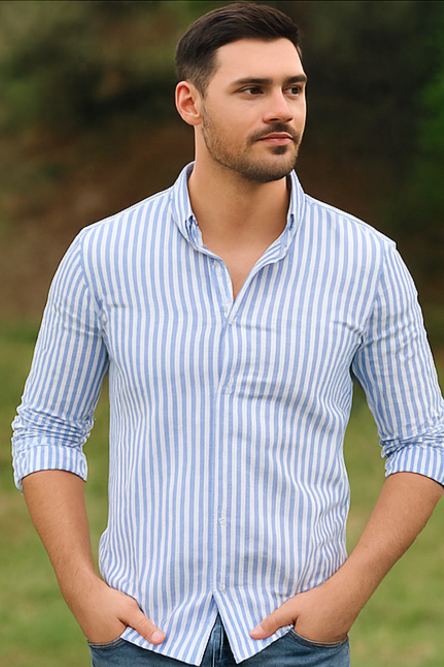 William Elegantes Gestreiftes Hemd | Hellblau