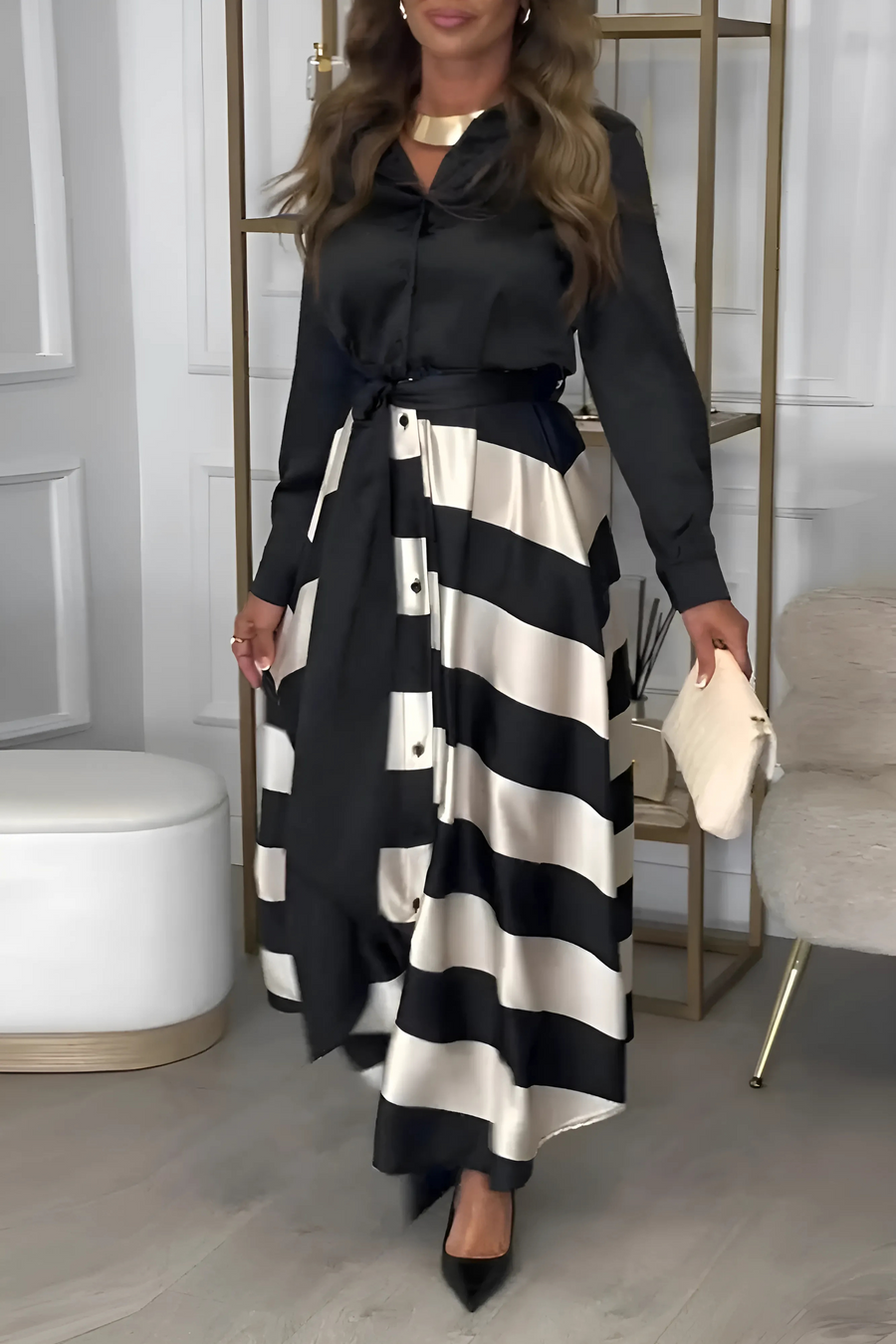Estrid | Gestreiftes Hemdblusenkleid mit Gürtel