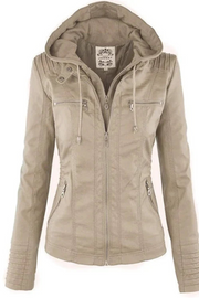 Eva Wetterfeste Damen-Lederjacke mit Kapuze | Beige