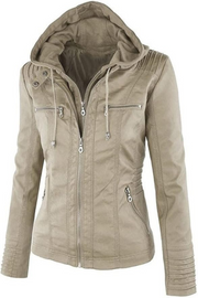 Eva Wetterfeste Damen-Lederjacke mit Kapuze | Beige