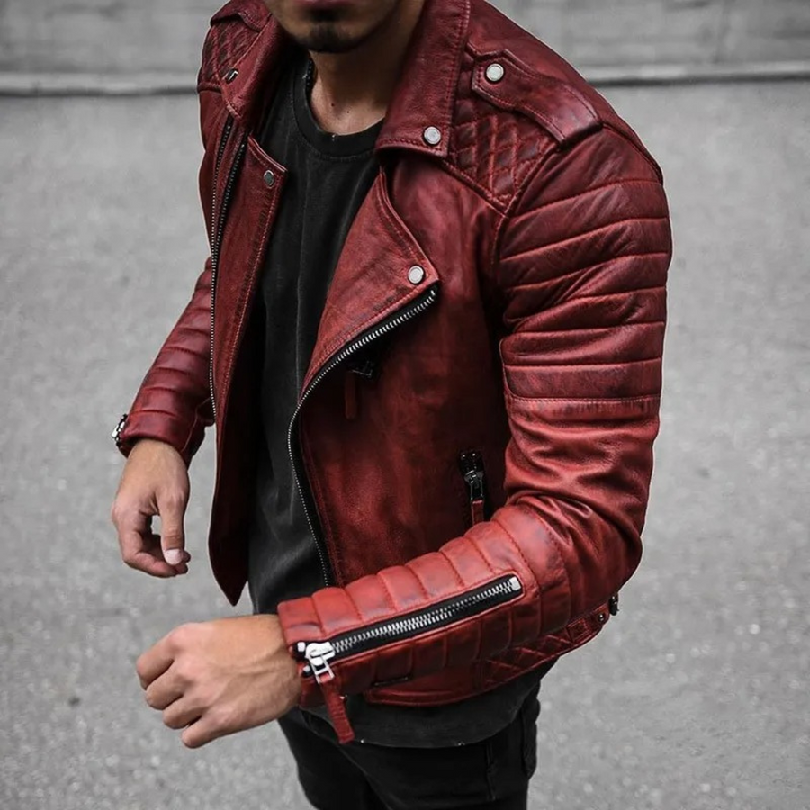 Herren Stilvolle Lederjacke | Langarm