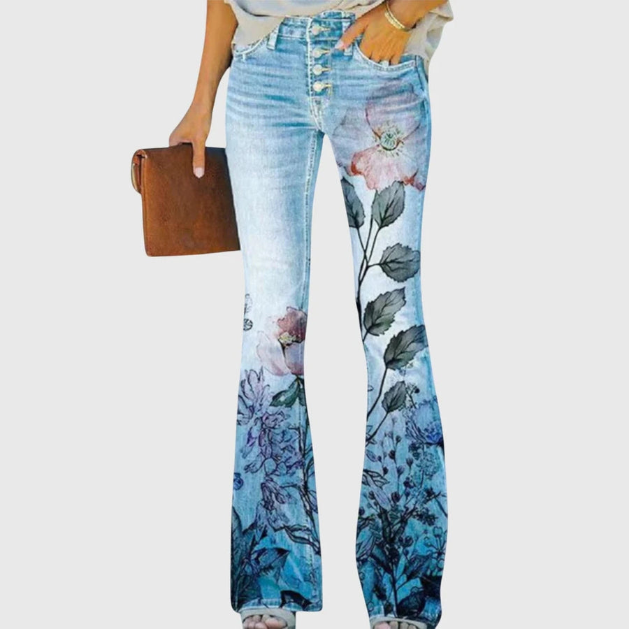 Nicole | Damen Blumen Bedruckte Enge Jeans