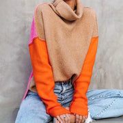 Damen Farbblock Rollkragenpullover | Gemütlich