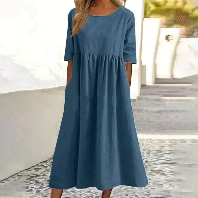 Elegantes Kleid aus Baumwolle und Leinen