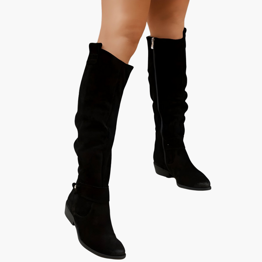 Kniehohe Stiefel - für Damen mit Blockabsatz und Reißverschluss