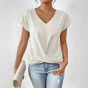 Velanie - Lockeres V-Ausschnitt-Shirt